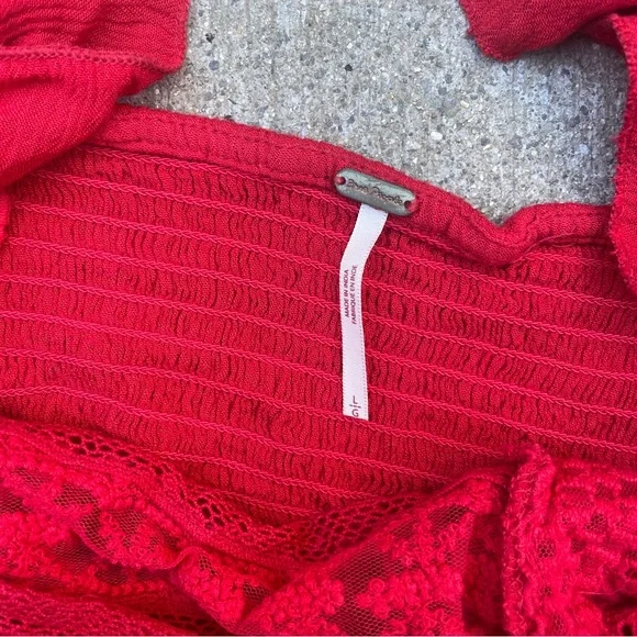 Free People Red Lace Ruffle Crop Top - Picture 3 of 3